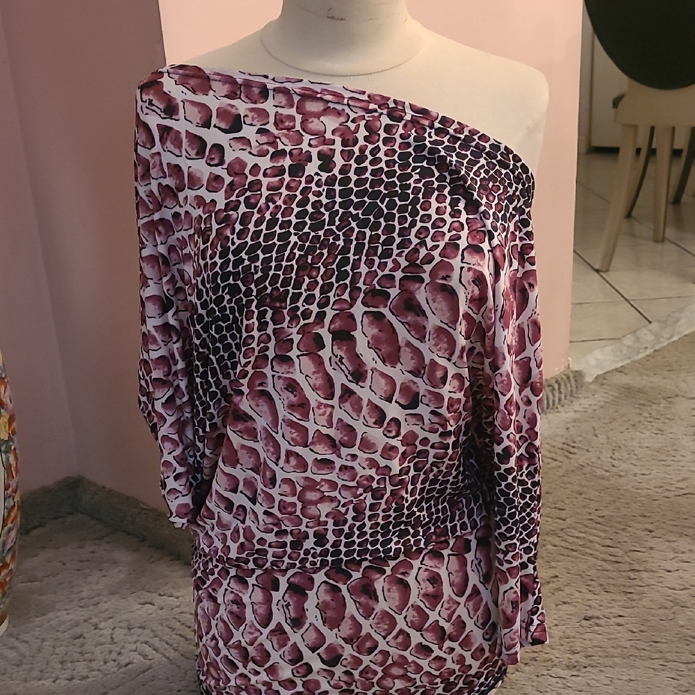 One-Shoulder Snakeskin Print Dress Size Lg